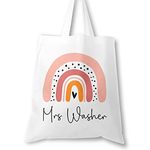 Personalised Teacher Bag with Customisable Name, Teacher Gifts, Custom Leaving End of Term Gift, Custom Teacher Tote Bag with Any Name, Rainbow Tote Bag, School Leaving Gift