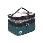 NFI essentials Transparent Makeup Bags Double Layer Travel Cosmetic Cases Make up Organizer Toiletry Bag with 2 Zipper for Women & Girl (Green)