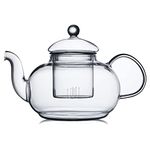 CnGlass Glass Teapot Stovetop Safe,Clear Glass Tea Kettle with Removable Infuser 1200ML(40.6 oz),Borosilicate Glass Teapot with Strainer for Loose Tea