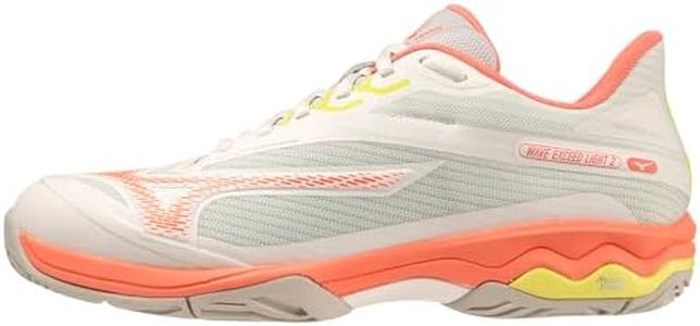 Mizuno Wave Exceed Light 2 AC Women Tennis Shoe, Snow White-Fusion Coral, 8