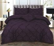 Pintuck Duvet Set Eliza Bedding Hand Stitched 68-Pick Fibre 50/50 Polycotton Machine Washable (Plum Purple, Double)