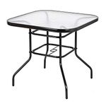 VINGLI Outdoor Dining Table, 32" Square Patio Bistro Tempered Glass Table Top with Umbrella Hole, Outside Banquet Furniture for Garden Pool Side Deck Lawn
