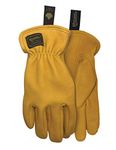 Watson Gloves The Duke Gold Winter Glove - Cotton Fleece Lining, Deerskin Leather, Drivers Style with Inset Thumb, Snug-Fitting Elastic Wrist, Slip-On Style Cuff, Made in Canada (Large)