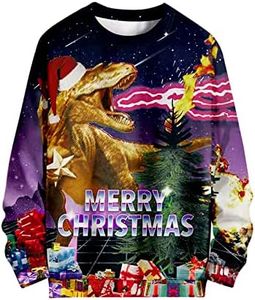 sanatty Unisex Topless Ugly Christmas Sweatshirt Novelty 3D Funny Design Sweater Shirt for Xmas, 8d Ugly Dinosaur, Large-X-Large