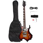 Bonnlo Electric Guitar Flame Style Design HSH Pickup for Beginner with Accessories, Bag, Strap, Tremolo Arm, Plectrum, Neck Adjustment Key, Cable (Sunset)