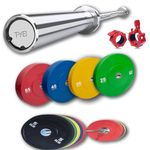 TYB - TRAIN YOUR BODY Rubber Bumper Plates w/Olympic Barbell | 20kg Olympic Barbell Rod | Olympic Standard Plates for Weightlifting in Gym | Rubber Bumper Weight Plates