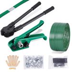 BAOSHISHAN PET/PP Strapping Tools Kit 12-19mm Heavy Duty Pallet Strapping Tools Kit Manual Strapping Kit Strapping Banding Tool (200M PET Strap, 100 Buckles, 20 Packaging Corner, Gloves×1)