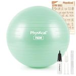 PhysKcal Gym Ball 75cm Teal Exercise Swiss Ball for Fitness Yoga Pilates Pregnancy, Anti Burst Ball Chair for Balance, Stability, Quick Pump Included