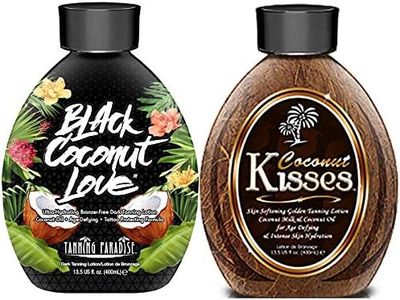 Ed Hardy Coconut Kisses Golden Tanning Lotion, 399ml BEST SELLERS Tanning Paradise Black Coconut Love Tanning Lotion Coconut Oil Age-Defying Tattoo Protecting Formula Ultra Hydrating Dark Tanning Lotion, 399ml