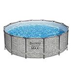 Bestway Steel Pro Max Above Ground Pool - Round Swimming Pool Set - Grey Wood Effect - 14 ft