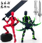 Assembled 2PC Lucky 13 Action Figures, Titan 13 Action Figure,3D Printed T13 Action Figure Multi-Jointed Movable, Dummy Hand Painted Figure, Desktop Decorations Game Gifts, (Black Green + Red Black)