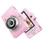 Andoer Photo Camera, 1080P 48MP Rechargeable Compact Digital Camera 2.8 Inch Digital Photo Camera with Zoom 8X Compact Digital Camera for Beginners, Kids, Adults (Pink)