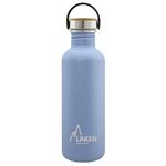 Laken Basic Stainless Steel Drinking Bottle Wide Opening with Stainless Steel Screw Cap with Bambo, BPA-Free 1 Litre, Blue