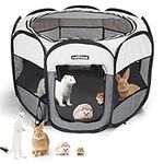 Nobleza Pet Playpen Portable Foldable Dog Cat Puppy Pen for Indoors Outdoor Pop Up Pet Fence Breathable Mesh Pet Carrier Kennel Soft Cage Tent for Rabbit Hamster Guinea Pig Beige and Gray, 28"x28"x17"