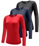 Boyzn Women's 3 Pack Long Sleeve Workout Running Shirts, UPF 50+ Sun Protection Shirts, Athletic Exercise Gym Yoga T-Shirts Black/Navy/Red 3P02-XL