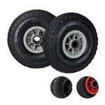 Relaxdays Hand Truck Wheels Set of 2, 3.00-4, Pneumatic Spare Tyres with Plastic Rims, 260x85 mm, Ø 25mm Axis, Black-Grey