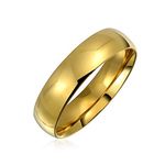 Dome Comfort Fit Wedding Band Ring for Couples for Men for Women 14K Gold Plated Stainless Steel 5MM