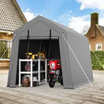 GAOMON 7'x10' Outdoor Portable Garage, Waterproof & UV-Resistant Storage Shed with 2 Roll-Up Doors, Carport Tent for Motorcycle, Bike, and Tools, Gray