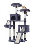 Taoqimiao 56.3-Inch Cat Tree, Cat Tower with Scratching Posts, Cat Tree House for Indoor Cats with hammocks, Toys, Condo and Large Scratch Board, Smoky Gray MS012G