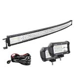 Willpower 50 inch 648W Curved LED Light Bar Spot Flood + 5 inch 72W LED Work Light + Wire Harness 12V 24V Driving Off Road Lights Fog Lamps for 4X4 Offroad Truck Car ATV SUV Vehicle Boat Lighting
