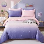 Purple Bedding Set Pink Gradient Duvet Cover Rainbow Quilt Cover Pillowcase with Zipper Closure for Kids Girls Teens Adults (Single Size 135x200cm)