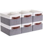 DECOMOMO Storage Bins Organizer Baskets Collapsible Baskets for Organizing Shelves Bathroom Toy Baby Closet Gift Baskets Multipurpose Nursery Linen Closet Organizers with Handles (Grey & White)