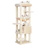 Heybly Cat Tree for Large Cats 20 lbs Heavy Duty,60 inches XXL Cat Tower for Indoor Cats,Multi-Level Cat Furniture Condo for Cats with Big Padded Plush Perch,Cozy Basket HCT050M