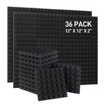 Acoustic Panels - 12 x 12 x 2 Inches Pyramid Sound Proof Foam Panels High Density Foam Sound Proofing Padding For Wall Studio Foam Fire Resistant Sound Absorbing Foam (36 Pack Black)…