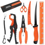 SHALL Fishing Tool Kit, Corrosion Resistant Fishing Gear and Equipment - Fishing Pliers, Fillet Knife, Fishing Scissors, Fish Lip Gripper, Fish Ruler, Lanyard, Premium Fishing Tools for Men