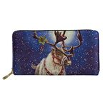 Coloranimal Merry Christmas Animal Christmas Moose Pattern Long Wallets for Women Ladies Outdoor Clutch Bag Case Credit Card Holders Zipper Around