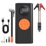 Jukusa 3-in-1 Car Jump Starter | 9000mAh Battery, Emergency Light, Tire Inflator & Power Bank | Rechargeable Jump Starter with Clamps for Vehicles | Portable inflator Kit (1 Pcs.)