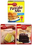 Betty Crocker Super Moist Cake Mix, French Vanilla Flavor 520 g + Betty Crocker Cake Mix, Choco Fudge Rich Chocolate, 475 g and Betty Crocker Pancake Mix, Original 500 g