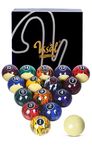 VSSAL Premium Pro Resin Billiard Balls Set Pool Table Balls Marble-Swirl Style 2-1/4" Regulation Size Complete 16 Ball Set (Super Durable AAA-Grade)