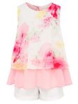 BONNY BILLY Girls Clothing Set 2 Pcs Floral Print Chiffon Tank Top + White Shorts Kids Summer Outfit 5-6 Years Pink