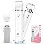 Cayzor Bikini Trimmer and Shaver for Women - 2 in-1 Wet/Dry Electric Body Hair Trimmer Cordless Waterproof Facial Hair Removal Shaver Razor for Painless Trimming of Pubic Face Underarm Legs (White)