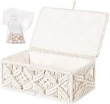 ANMINY Macrame Storage Basket with Lid & 25Pcs Organza Gift Bags Bohemian Jewelry Box Handmade Woven Natural Cotton Rope Lidded Bin Decorative Desktop Organizer Countertop Tank Shelf Cabinet Container