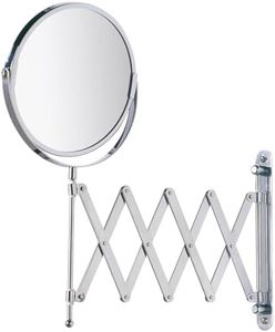 WENKO Wall-mounted cosmetic mirror Telescope Exclusive, reflecting surface ø 16 cm 300 % magnifying effect, Steel, 19 x 38.5 x 50 cm, Chrome