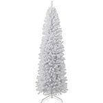 Best Choice Products 7.5ft White Pencil Christmas Tree Artificial Holiday Skinny Tree for Home, Office, Slim Party Decoration w/ 972 Tips, Metal Hinges & Base