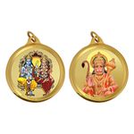 DIVINITI 24K Gold Plated Pendant Ram Sita & Hanuman Ji Double Sided|Religious Locket For Health & Wealth|Flip Coin For Men, Women, And Children|Idol Gift For Loved Ones 18MM Pendant