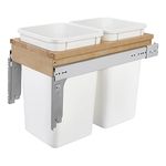 Rev-A-Shelf Double Pullout Trash Can for Base Kitchen/Bathroom Cabinets, 27 Qt Wood Top Mount Garbage Bin, 12" x 1.5" Face-Frame, White, 4WCTM-15DM2