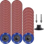 50Pcs Roll Lock Quick Change Discs set, 36 GRITS 2 inch A/O Sanding Discs with 1/4" Holder, for Die Grinder Surface Prep Strip Grind Polish Finish Burr Rust Paint Removal，Surface Conditioning Discs