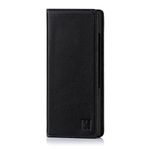 32nd Classic Series - Real Leather Book Wallet Flip Case Cover For BlackBerry Key2, Real Leather Design With Card Slot, Magnetic Closure and Built In Stand - Black