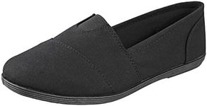 Soda Flat Women Shoes Linen Canvas Slip On Loafers Memory Foam Gel Insoles OBJI-S All Black 8.5