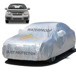 Enew Car Cover for Chevrolet Aveo- Waterproof, Triple Stitched, UV & Dust Protection, Silver Look, Rust Prevention, Mirror Pockets, Polyester Cotton Coating - Body Shield, without Antenna Pockets