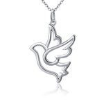 S925 Sterling Silver Doves Birds Faith Hope Love Pendant Necklace, 18" Rolo Chain