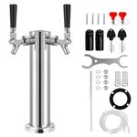 Dbgogo Draft Beer Double Tap Tower, Dual Stainless Core Polished Beer Faucets Stainless Kegerator 3'' Flange Beer Tower Homebrew Dispenser Kit with Pre-Assembled Tubing and Self-Closing Faucet Springs