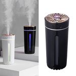 Car Humidifiers 300ML Portable Mini Humidifier Cool Mist Sprayer Desktop Humidifiers with Night Light Auto Off Function for Home Car Bedroom (black,USB)