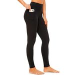 AMYTIS High Waisted Gym Leggings for Women UK,Stretch Soft Yoga Pants for Women, Tummy Control Workout Sports Exercise Running Leggings with Pockets Solid Black