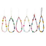 6 PCS Beaded Phone Lanyard Wrist Strap, Colorful Bead Phone Charm, Smiley Face Fruit Star Pearl Beaded Decoration Accessories for Keychain Phone Chain Strap