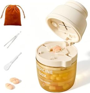 HSXCCL Portable Pill Cutter with Water Cup, 1/2 and 1/4 Tablet Splitter Pill Grinder Crusher Storage Box, ABS Stainless Steel Multifunctional Travel Medicine Organizer